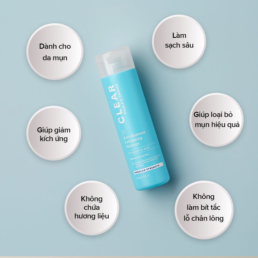  Tinh chất giảm mụn ẩn, mụn đầu đen - Paula's Choice CLEAR Regular Strength Anti Redness Exfoliating Solution With 2% Salicylic Acid 