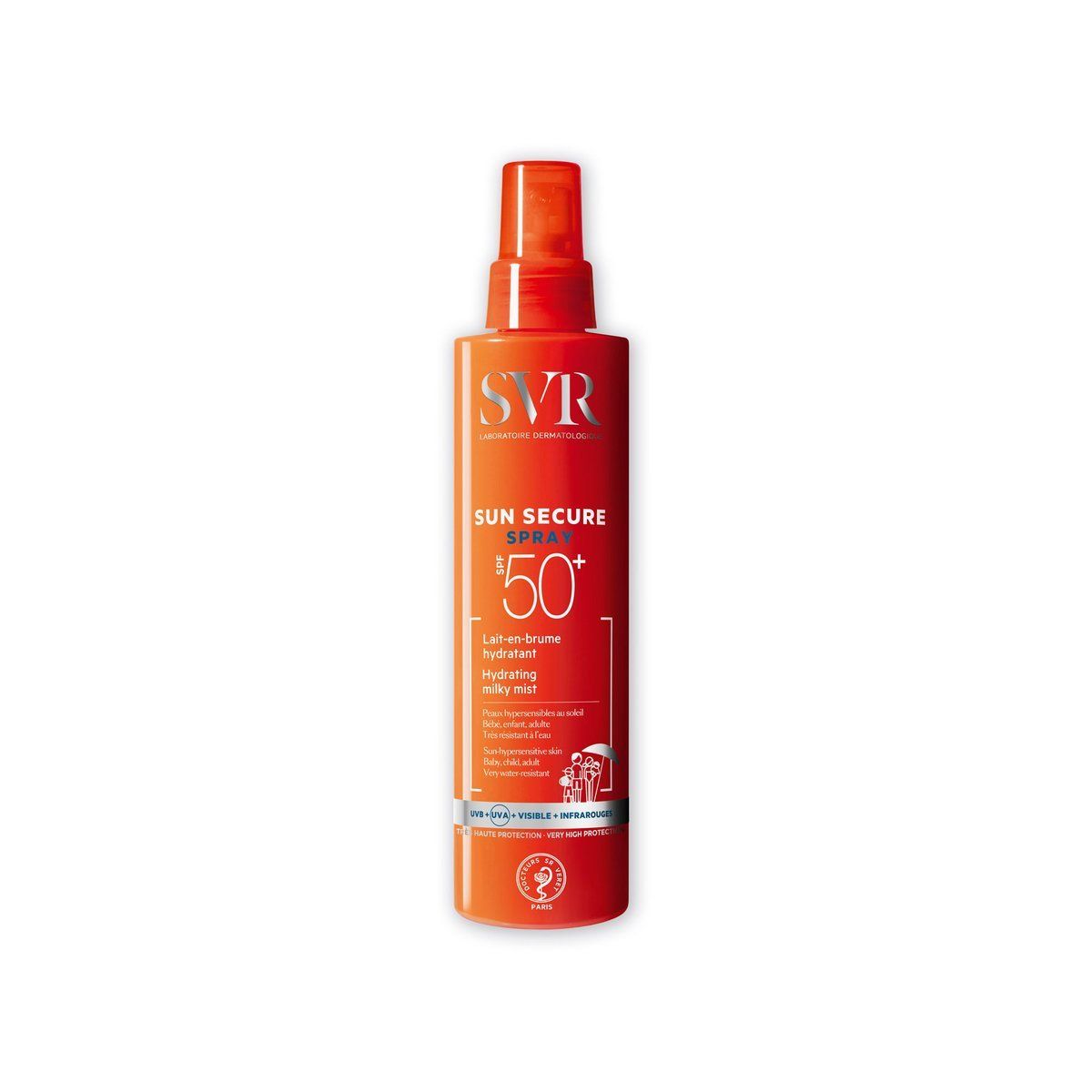  Xịt chống nắng trong suốt không nhờn rít cho mặt và toàn thân - SVR SUN SECURE Spray SPF50+ (200ml) 