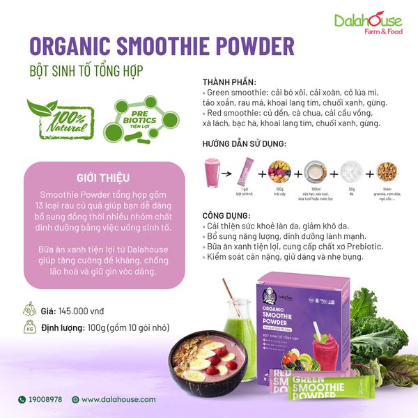  Bột Sinh Tố Organic Dalahouse - Smoothies dinh dưỡng từ rau củ hữu cơ 