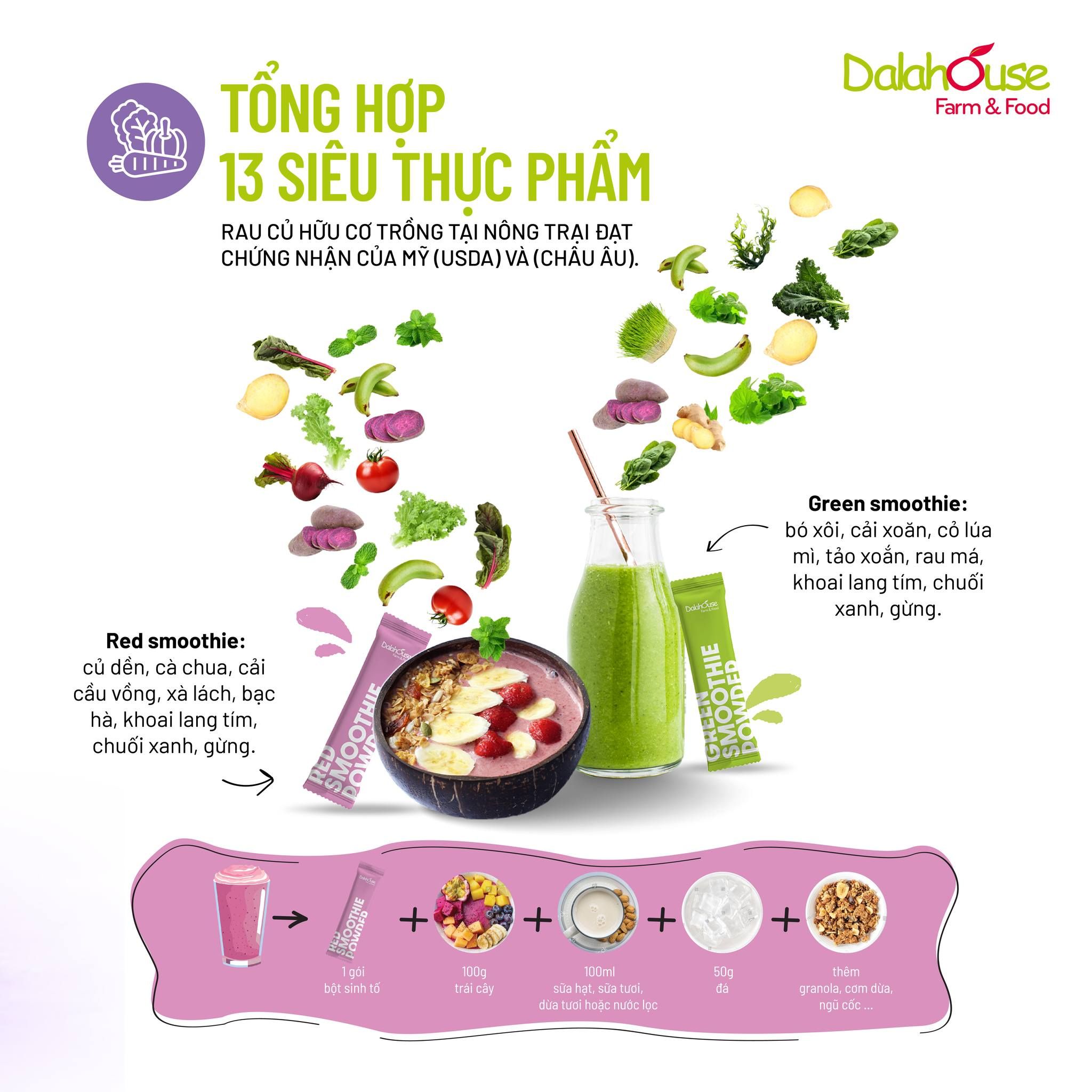  Bột Sinh Tố Organic Dalahouse - Smoothies dinh dưỡng từ rau củ hữu cơ 