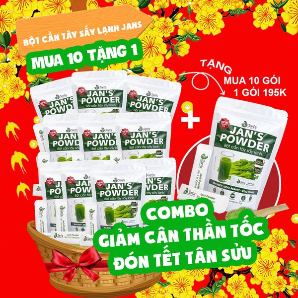  Combo Giảm cân thần tốc - Mua 10 tặng 1 gói cùng loại - Bột cần tây Jans 60g 