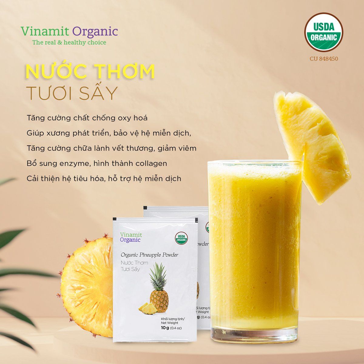  Nước Thơm Lên Men Sấy Lạnh - Nước thơm kháng viêm - Nước thơm giàu Vitamin C tăng miễn dịch - hộp 10 gói 