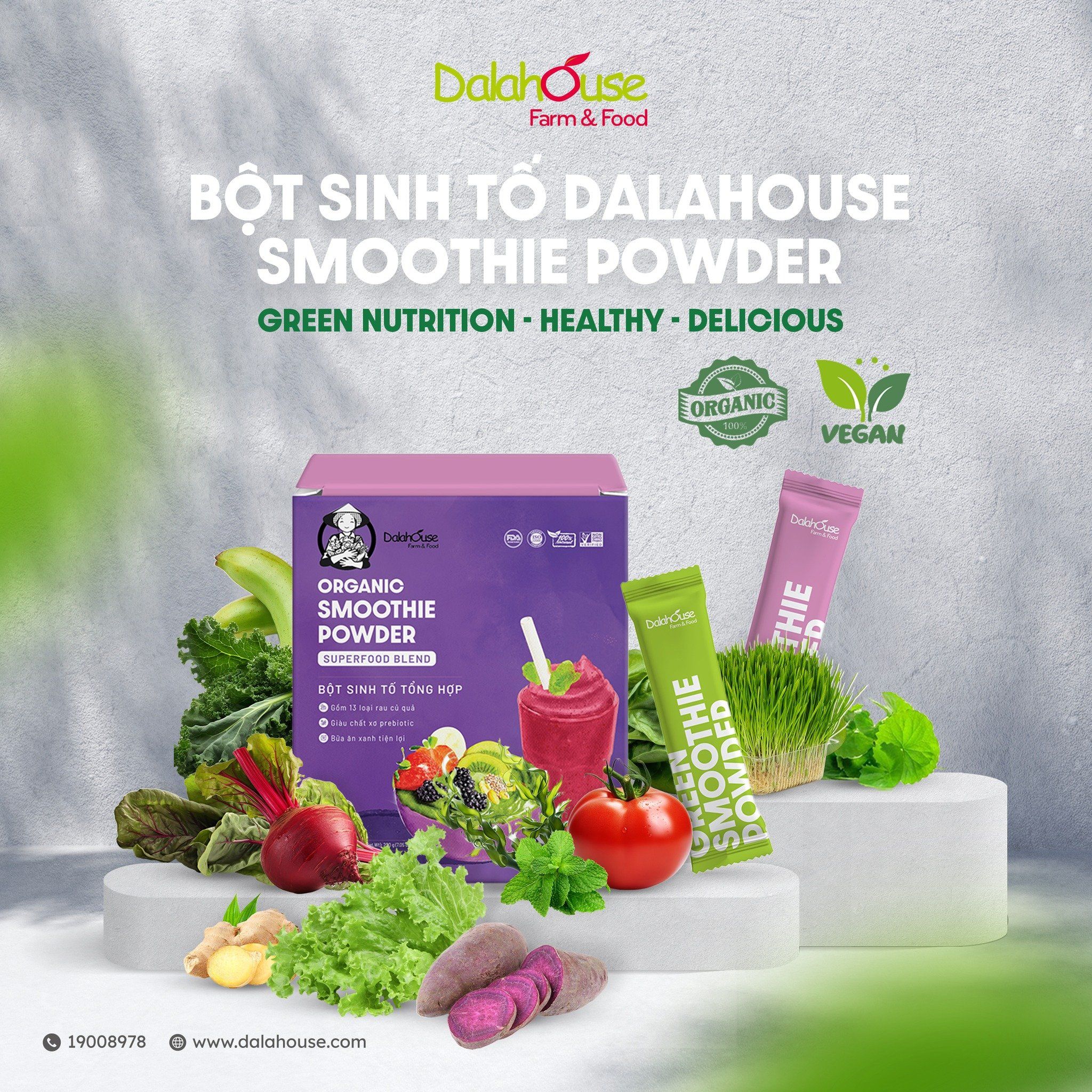  Bột Sinh Tố Organic Dalahouse - Smoothies dinh dưỡng từ rau củ hữu cơ 