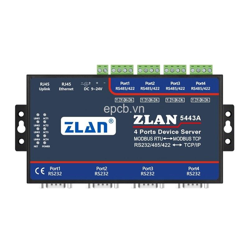 ZLAN5443A - Bộ chuyển đổi 4 cổng RS485/RS232/RS422 sang Ethernet