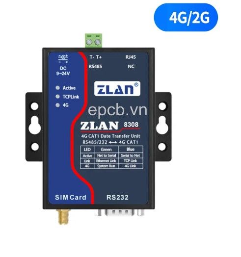 ZLAN8308 - Bộ chuyển đổi tín hiệu RS485/232 sang 4G