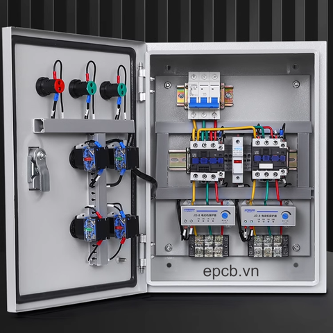 Tủ điện điều khiển 2 động cơ độc lập có bảo vệ mất pha quá áp