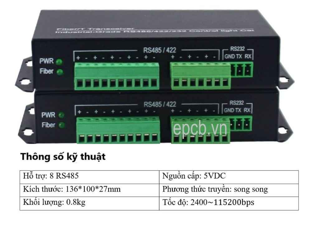 Bộ chuyển đổi 1 cổng RS485 sang Quang Model RS485-FIBER-01