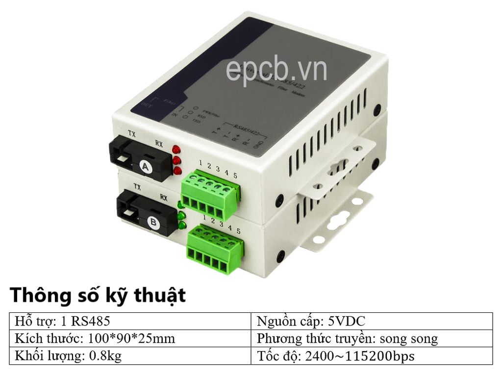 Bộ chuyển đổi 1 cổng RS485 sang Quang Model RS485-FIBER-01