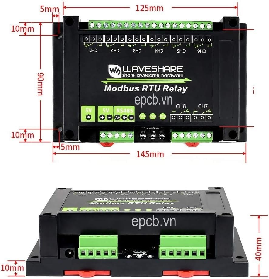 Bộ điều khiển 8 kênh Relay qua RS485 Modbus RTU ES-RL08