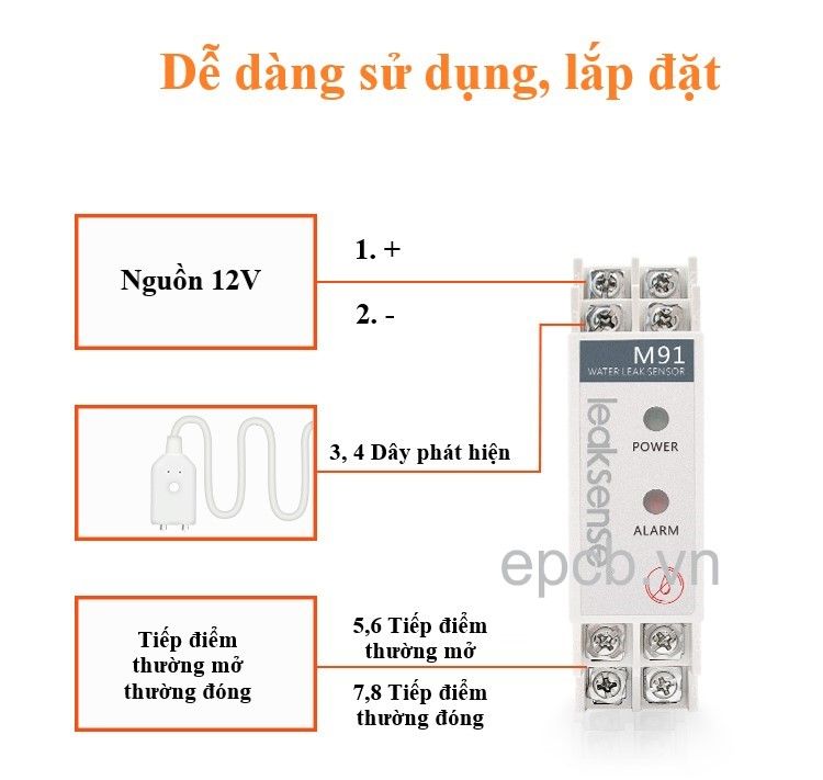 Bộ phát hiện, cảnh báo rò rỉ nước ES-WD-01 - Water Leak ( Ngõ ra Relay )