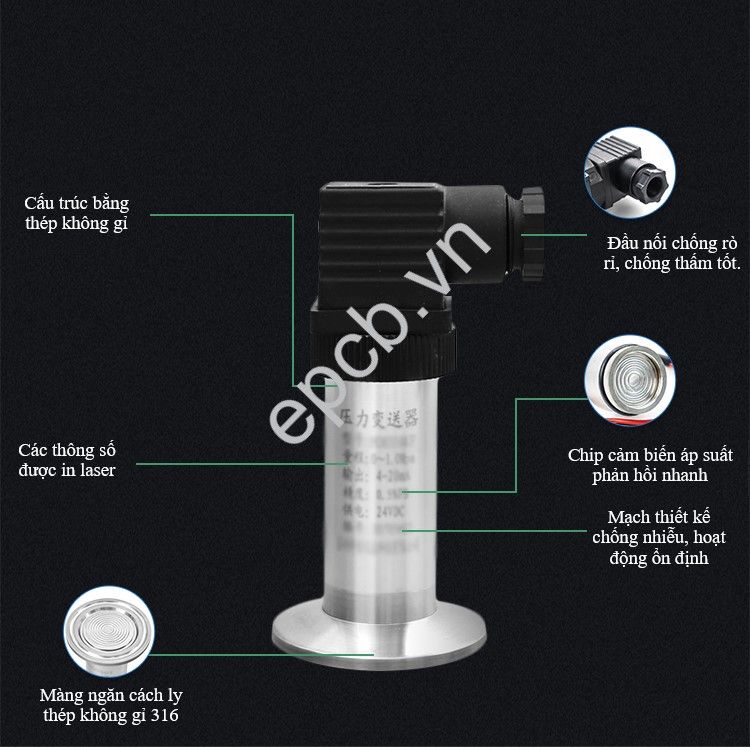 Cảm biến áp suất khí, chất lỏng màng phẳng ES-PR-05 (4-20mA | 0-5V | RS485 Modbus RTU)