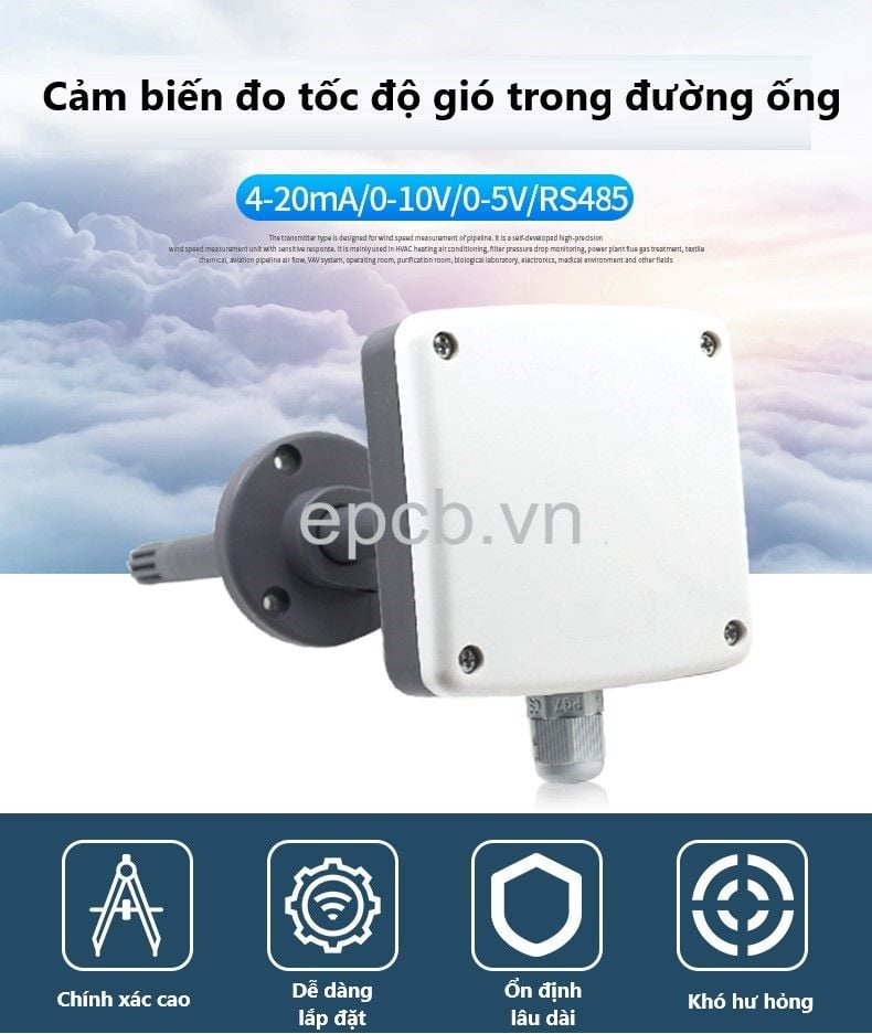 Cảm biến đo tốc độ gió trong đường ống ES-WS-01 (RS485 Modbus RTU)