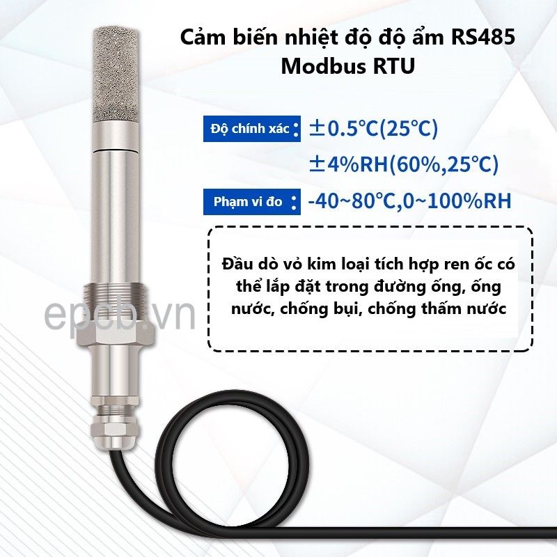  Cảm biến nhiệt độ, độ ẩm RS485 Modbus RTU ES-TH-04 ( Vỏ Kim Loại ) 