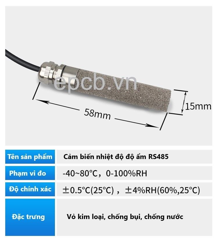 Cảm biến nhiệt độ, độ ẩm RS485 Modbus RTU ES-TH-03 ( Vỏ Kim Loại )