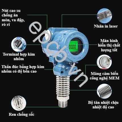 Máy đo áp suất khí, chất lỏng, dầu chịu nhiệt độ cao ES-PR-04 (4 - 20mA | 0 - 5V | RS485 Modbus RTU)