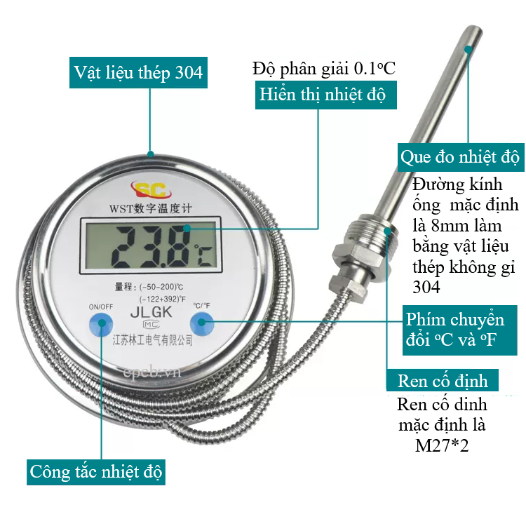Đồng hồ đo nhiệt độ chống thấm nước công nghiệp WST/DTM-491