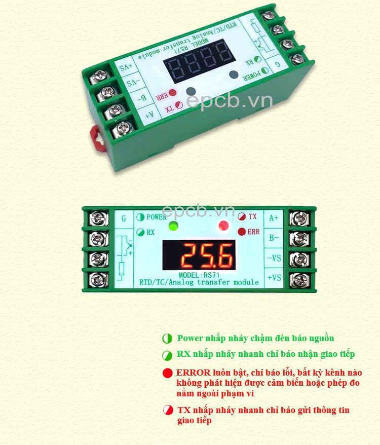 Module cách ly chuyển đổi tín hiệu nhiệt PT100 sang RS485 Speedlink RS71