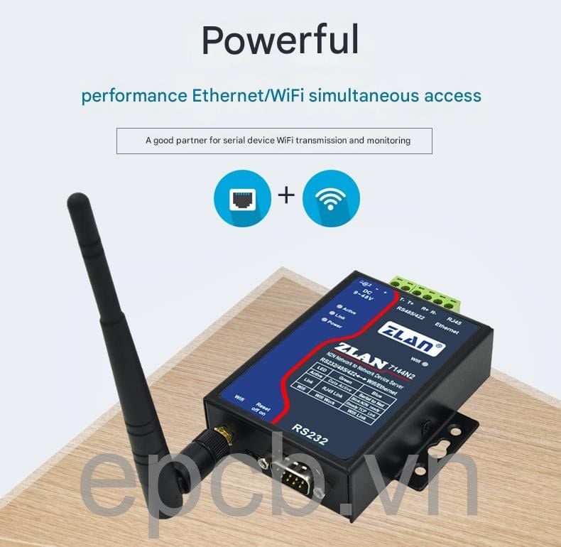 Bộ chuyển đổi RS232/485/422 sang WiFi & Ethernet - ZLAN7144N2