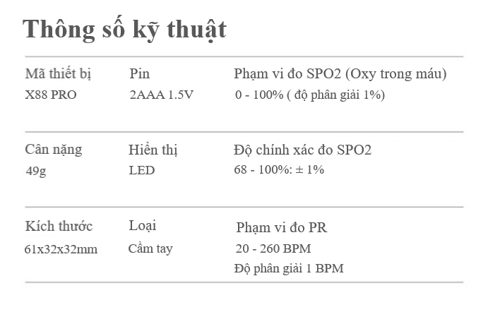Máy SPO2 đo nồng độ oxy trong máu kẹp đầu ngón tay X88 PRO