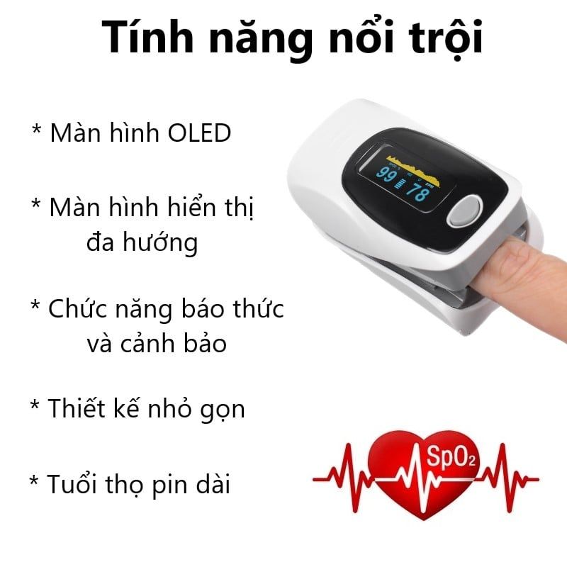 Máy SPO2 đo nồng độ oxy trong máu và nhịp tim ( OLED, cảnh báo, chứng chỉ CE và FDA )