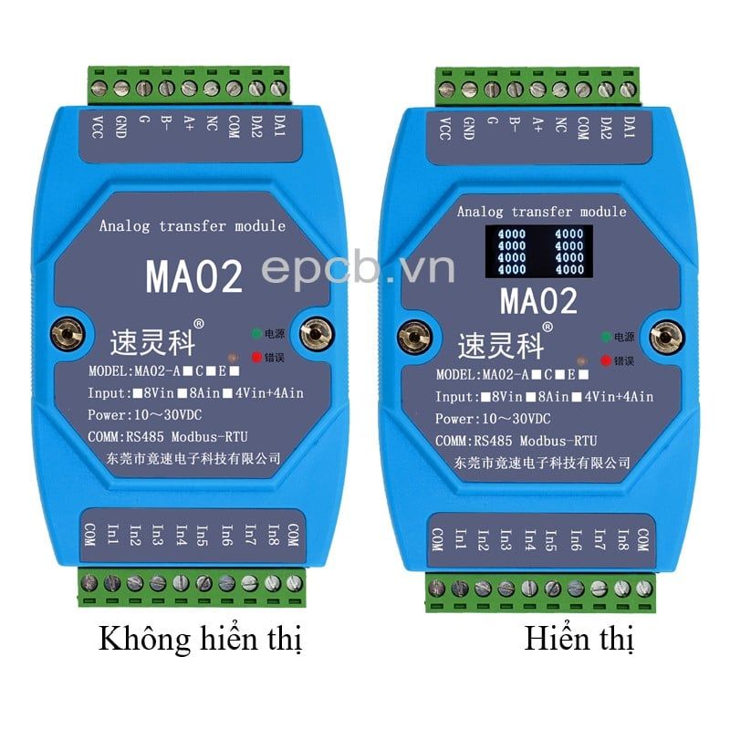 Module chuyển đổi tín hiệu 4-20mA/0-10V sang RS485 Modbus RTU MA02