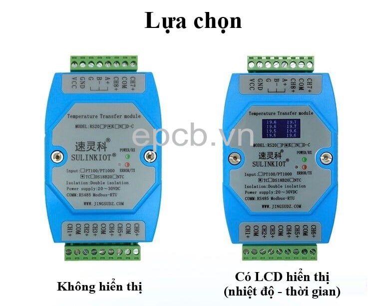 Module đọc nhiệt độ loại K 8 kênh RS20K-C ngõ ra RS485 Modbus RTU