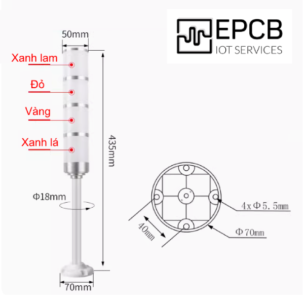 Đèn LED tích hợp 3 màu cảnh báo nhấp nháy máy CNC 24V