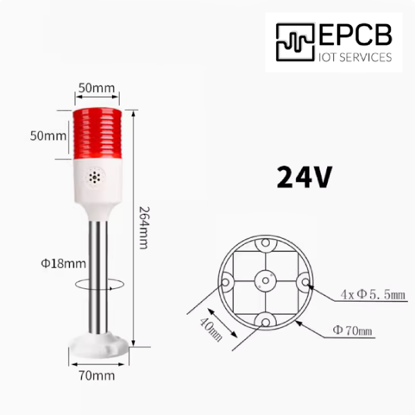 Đèn LED tháp 3 màu cảnh báo ánh sáng và âm thanh 24V