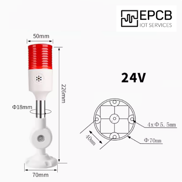 Đèn LED tháp 3 màu cảnh báo ánh sáng và âm thanh 24V