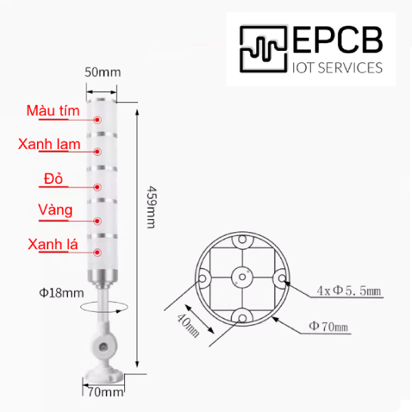 Đèn LED tích hợp 3 màu cảnh báo nhấp nháy máy CNC 24V