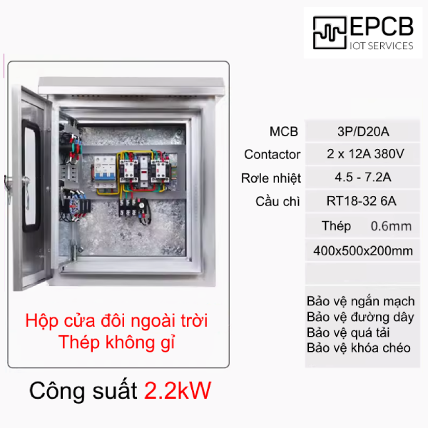Tủ điều khiển 1 động cơ 3 pha chạy thuận nghịch lắp đặt ngoài trời