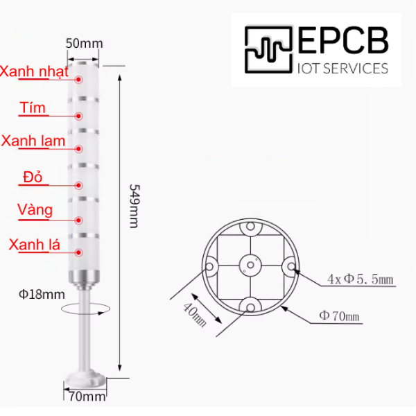 Đèn LED tích hợp 3 màu cảnh báo nhấp nháy máy CNC 24V