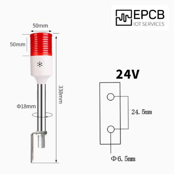 Đèn LED tháp 3 màu cảnh báo ánh sáng và âm thanh 24V