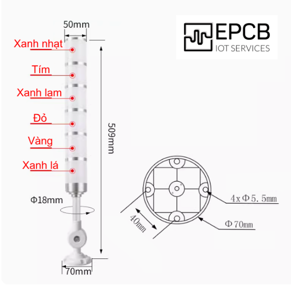 Đèn LED tích hợp 3 màu cảnh báo nhấp nháy máy CNC 24V