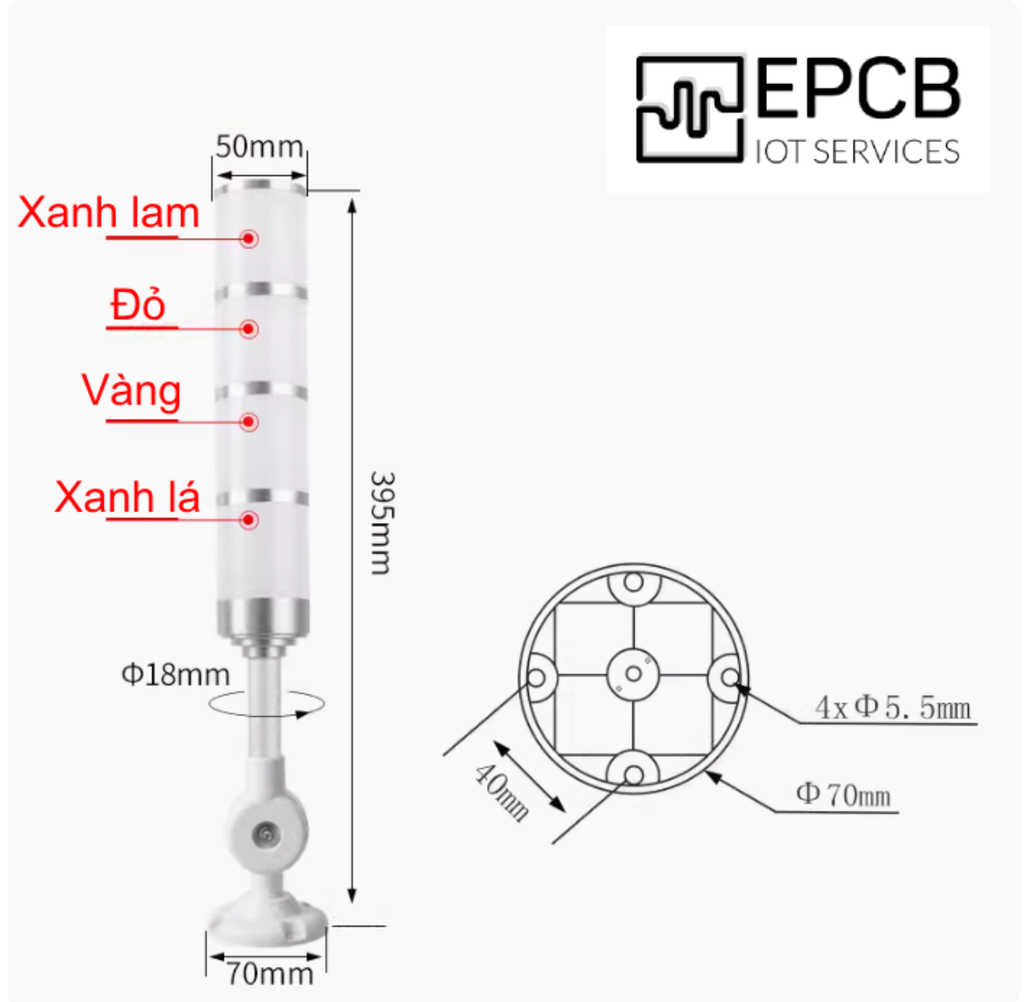 Đèn LED tích hợp 3 màu cảnh báo nhấp nháy máy CNC 24V