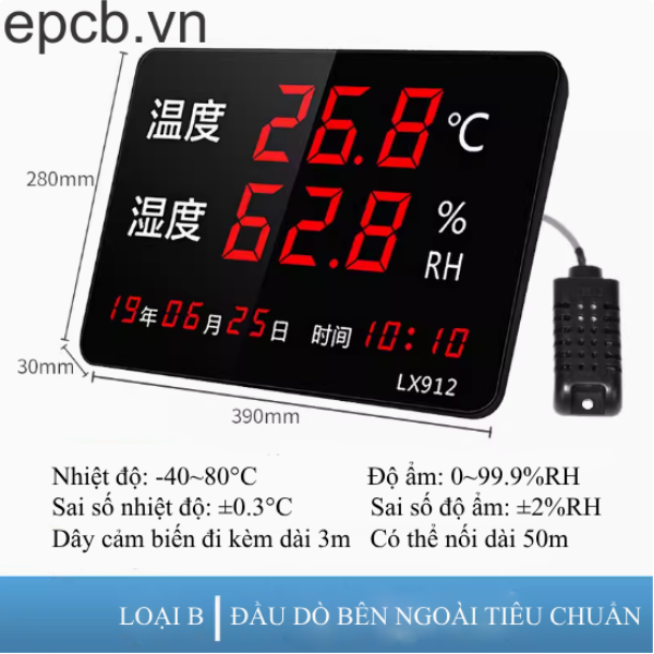 Đồng hồ hiển thị nhiệt độ độ ẩm ngày giờ EP-LX912