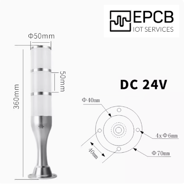 Đèn LED cảnh báo 3 màu hợp kim cảnh báo máy CNC 24V