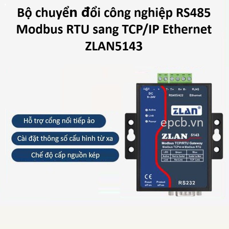 Bộ chuyển đổi RS485 Modbus RTU sang TCP/IP Ethernet ZLAN5143