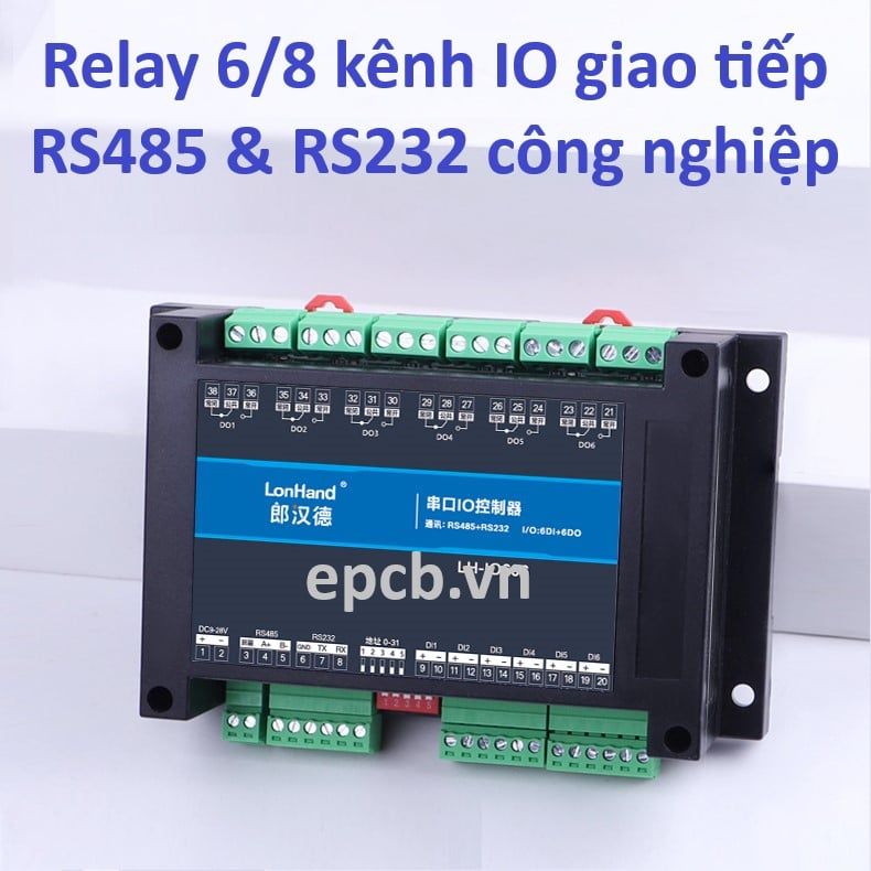 Relay 8 kênh IO giao tiếp RS485 và RS232 công nghiệp LH-IO-02
