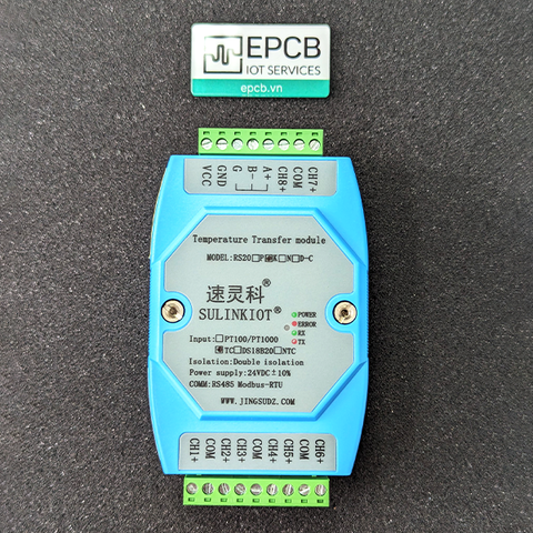 Module đọc nhiệt độ loại K 8 kênh RS20K-C ngõ ra RS485 Modbus RTU