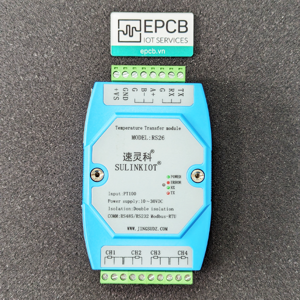 Module đọc nhiệt độ PT100 4 kênh ngõ ra RS485 Modbus RTU PT100-RS26