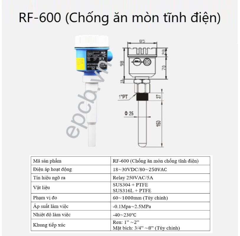 Thiết bị cảm biến đo mức điện dung ES-RF-ALS