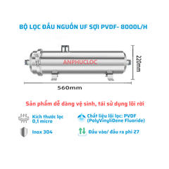 Bộ lọc đầu nguồn sinh hoạt UF8000L công suất 8000L/h công nghệ sợi PVDF cao cấp
