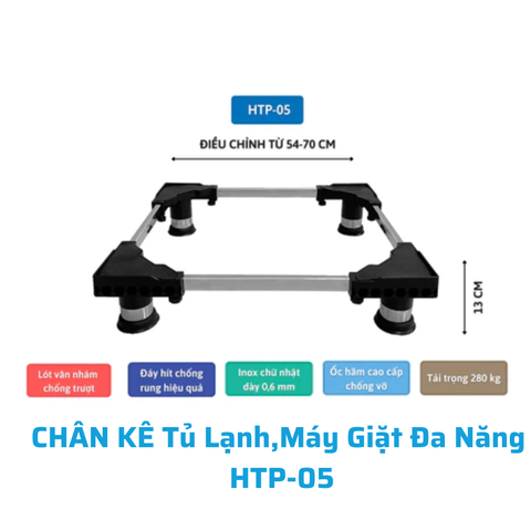 Chân kê máy giặt tủ lạnh HTP-05 trụ inox cao cấp điều chỉnh 54-70cm