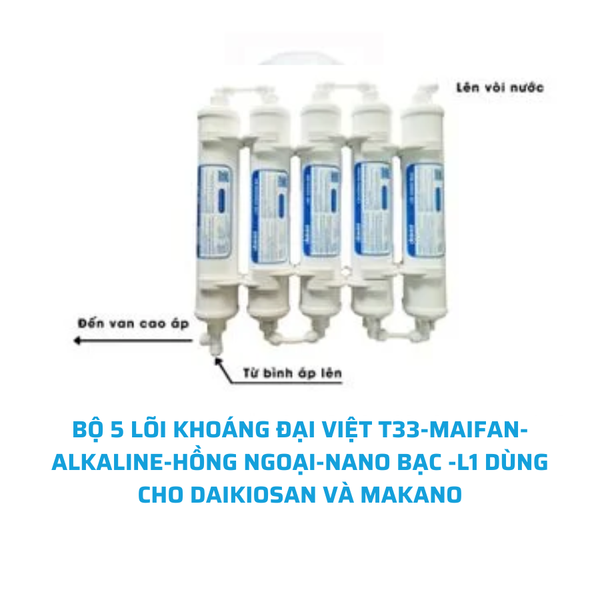 [CHÍNH HÃNG] BỘ 5 LÕI KHOÁNG ĐẠI VIỆT T33-MAIFAN-ALKALINE-HỒNG NGOẠI-NANO BẠC -L1 DÙNG CHO DAIKIOSAN VÀ MAKANO