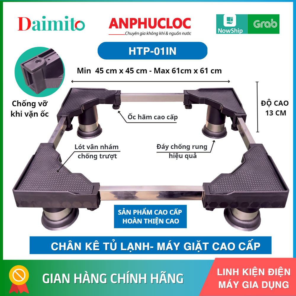 Chân kê máy giặt, chân kê tủ lạnh inox  HTP loại tốt