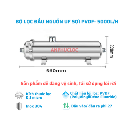 Bộ lọc đầu nguồn sinh hoạt UF5000L công suất 5000L/h công nghệ sợi PVDF cao cấp