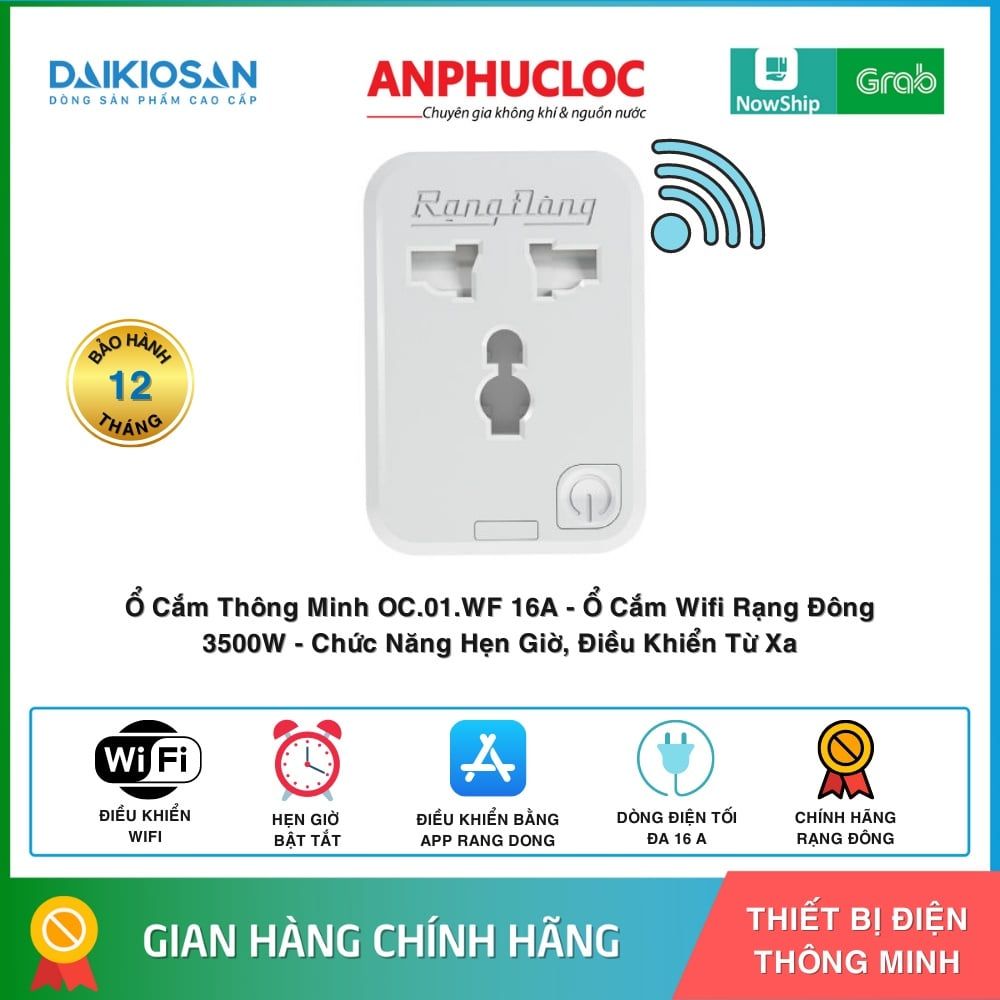 [ SALE LẤY ĐÁNH GIÁ ] Ổ Cắm Thông Minh OC.01.WF 16A - Ổ Cắm Wifi Rạng Đông 3500W [ GIAO NHANH 2H HCM]