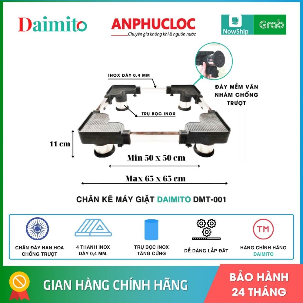 CHÂN KÊ MÁY GIẶT TỦ LẠNH TRỤ BỌC INOX LOẠI DÀY ĐIỀU CHỈNH 50 -65 CM DAIMITO DMT-001 ( GIAO NHANH 2H - HCM)