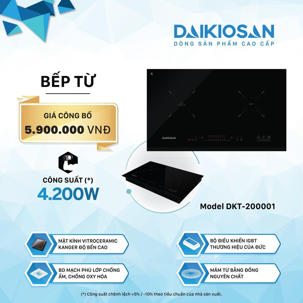 Bếp từ đôi Daikiosan DKT-200001 2 vùng nấu công suất 4200W